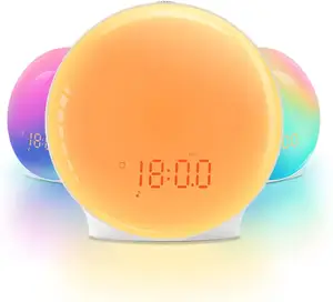 Smart Wake Up Light Sunrise Alarm Clock For Kids Adults Bedroom RGB Night Light Decor Light With Simulation Bluetooth Speaker