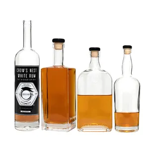 Empty Olive Oil Glass Bottle With Cap 250ML500ML 750ML 1L Clear Square Glass Bottle For Spirit Liquor