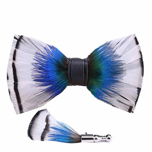 Custom Handmade Natural Brooch Lapel Pin Feather Bow Tie for Wedding Accessory <strong>Party</strong> Men Tuxedo Necktie Costume Clothing - Product Image 1