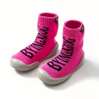 Chaussures-chaussettes tendance rose vif mi-mollet en tricot pour bébé, semelle souple et flexible en TPE antidérapante, fournisseur en gros