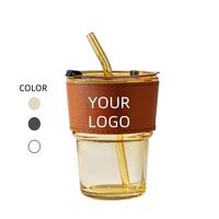 Taza de Jugo Clásica de Vidrio Ecológica, Estilo Retro, Simple y de Lujo, con Tapa y Pajita, Hermética, Colores Personalizables, Logotipo, Caja Blanca, para Negocios