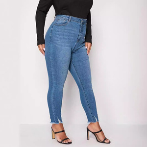 Venta al por mayor OEM Tallaje Grande Dobladillo Desgastado Skinny <span class=keywords><strong>Jeans</strong></span> 0XL-8XL Mujeres Stretch Denim Lápiz Pantalones para <span class=keywords><strong>Curvy</strong></span> Tapered Joggers - Product Image 2