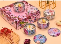 Lot de 4 bougies parfumées en boîte métallique imprimées Mandala Bohème, avec logo personnalisé, fleurs séchées, bougies en cire de soja, idéales pour les mariages et les voyages