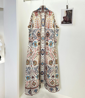 Abaya Kimono Longue Plissée à Col Montant et Imprimé Floral Ethnique Vintage pour Femmes Musulmanes – Idéale pour l'Aïd et le Moyen-Orient