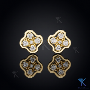 Pendientes de Diamantes Cultivados en Laboratorio, Diseño Abstracto Ondulado, 5 Piedras en Racimo, Oro Sólido de 14K/18K, Corte Brillante, Joyería Clásica para Mujer, Aniversario - Product Image 1