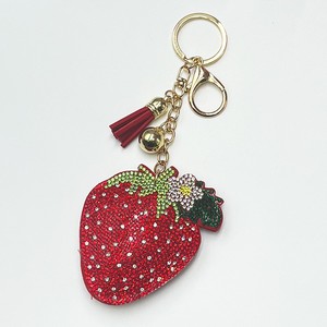 Cute Fruit Diamond Strawberry Light Zinc Alloy Creative Keychain Fashion Shiny Crystal Tassel <b>Bag</b> Fringe Pendant Women's Gift - Product Image 4