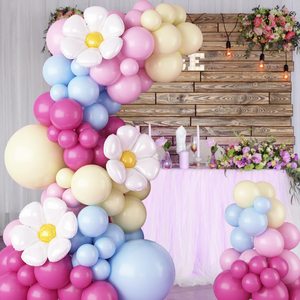 Großhandel Pastell Fuchsia Rosa Blau Creme Matt Latex Ballon Girlanden-<span class=keywords><strong>Set</strong></span> Gänseblümchen Folienballon für Mädchen Babyparty Hochzeit - Product Image 3