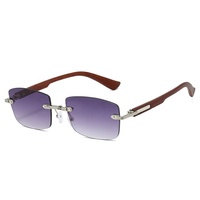 Lunettes de soleil vintage rétro de créateur sans monture, verres taillés en diamant, branches effet bois, protection UV400, pour hommes et femmes