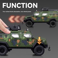 Modèle de véhicule tactique blindé en alliage moulé sous pression à l'échelle 1/24 avec tourelle rotative détachable et effets sonores et lumineux, jouet camouflage