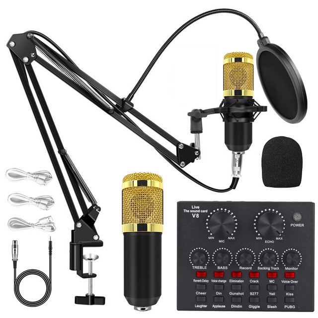 Bm 800 Studio Condenser Microphone V8 II Sound Card Set for Live Webcast & Recording