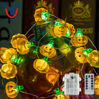 Guirlande lumineuse LED citrouille d'Halloween de 3m40 avec télécommande étanche IP44 et variateur d'intensité pour fêtes en extérieur et décoration intérieure