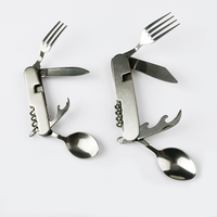 Ensemble de couverts pliables multifonctionnels 6 en 1 en acier inoxydable, cuillère, fourchette et couteau, ouvre-boîte, ensemble de vaisselle de camping en plein air