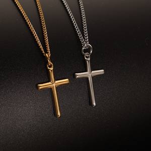 Collar de Cruz de Oro PVD de 18K sin deslustre para hombre, joyería impermeable de acero inoxidable, collar de Cruz de cadena cubana - Product Image 2