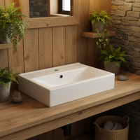Lavabo de salle de bain blanc de luxe moderne avec robinet monotrou pour hôtels, vasque rectangulaire