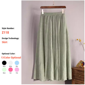 Wholesale Women's <strong>Linen</strong> Cotton <strong>Maxi</strong> <strong>Skirts</strong> Elastic Waist Pleated Beach Summer Casual <strong>Skirts</strong> Ruffles Breathable Natural Waistline - Product Image 2
