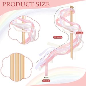 Bâtons de mariage rose, blanc et couleur chair avec rubans et clochettes, baguettes féériques en soie pour fêtes - Product Image 3