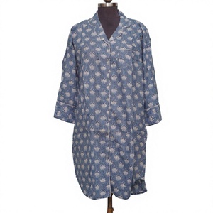Vestido de Lujo de Algodón Indio con Estampado a Mano para Mujer, Cuello en V Profundo, Estilo Nupcial, Camisa Larga Midi con Botones, Nuevos Estilos, Mini Bodycon - Product Image 1