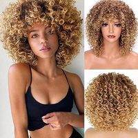 Perruques afro bouclées personnalisables pour femmes noires, perruque bouclée crépue avec frange, fibre synthétique, aspect naturel, sans colle