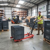 Chariot à main à quatre roues en acier de 150 kg avec largeur intérieure réglable pour la manutention de caisses en plastique en entrepôt