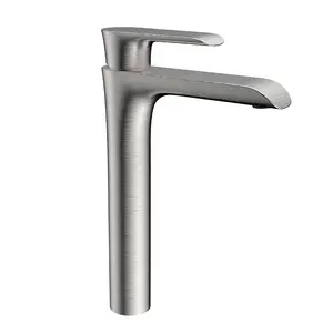 HIMARK modern hot and cold water for bathroom single taps deck mount brushed nickel tall basin faucet brass basin mixer faucet
