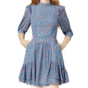 XIUYU a duré personnalisé mini robe en dentelle à volants floraux bleu ciel - Product Image 2