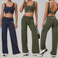 Ensemble de yoga 2 pièces le plus vendu : pantalon taille haute à jambe droite, soutien-gorge rembourré, extensible dans les quatre sens, séchage rapide, respirant et sans bretelles