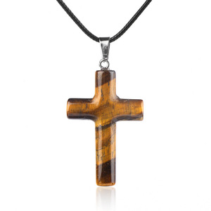 Kalung Liontin Salib Batu Alam Bulat Besar, Batu Permata Semi Mulia Poles Tangan, Perhiasan Salib Yesus untuk Wanita - Product Image 5
