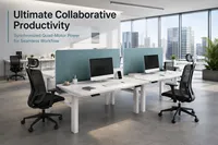 Escritorio Eléctrico de Altura Ajustable en Forma de L con Motor Dual Oculto de 2 Etapas, Viga Transversal Recta Estándar, Superficie de Hierro y Madera Grande
