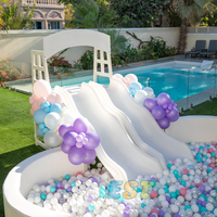 Piscina de Pelotas Blanca para Niños, Piscina de Pelotas Suave con Tobogán, Piscina de Pelotas con Forma de Flor para Niños Pequeños