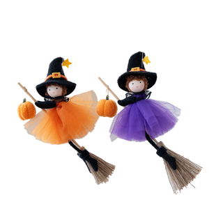 New Halloween Witch Decoration Cloth Pendant Door Handle Arrangement Pumpkin Mesh Broom Top <b>Hat</b> Angel Girl Hot Selling - Product Image 1