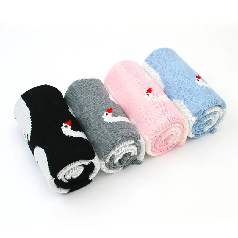 mimixiong hot sale Baby Blankets Animal White cute Swan pattern Newborn knitted swaddle blanket skin soft warm comfortable towel