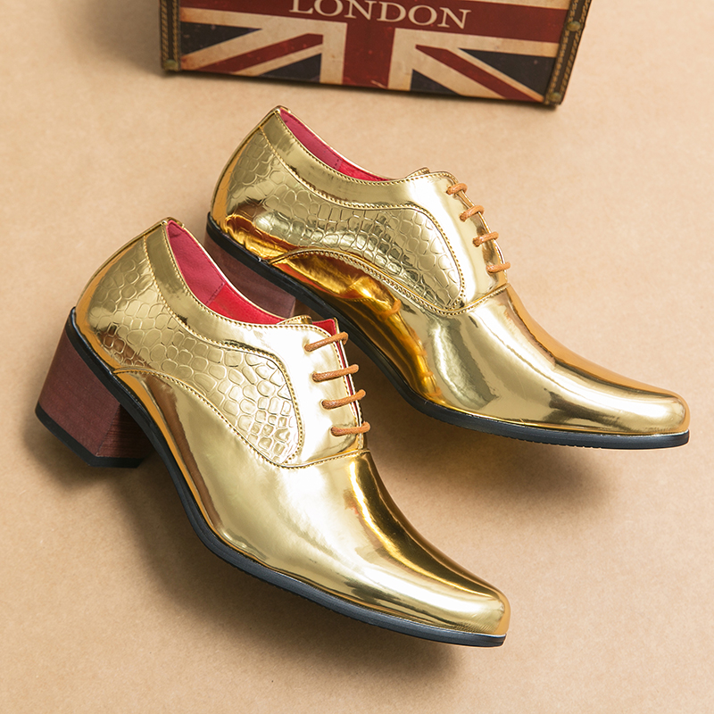 Men's Point Toe Dress Shoes - Lace Up Golden Leather Oxfords