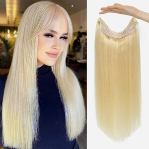 Extensions per capelli Halo in 100% Remy di qualità professionale, invisibili con filo <span class=keywords><strong>a</strong></span> scomparsa, 12-24 pollici, <span class=keywords><strong>a</strong></span> doppia trama, bionde, per donne bianche - Vendita all'ingrosso - Product Image 1