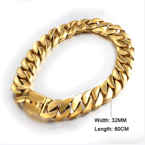 Collar de acero inoxidable <span class=keywords><strong>para</strong></span> perro, gargantilla de eslabones cubanos de 32mm de ancho, estilo Hip Hop, <span class=keywords><strong>para</strong></span> perro grande, <span class=keywords><strong>Pitbull</strong></span>, Bulldog, impermeable, 316L - Product Image 6