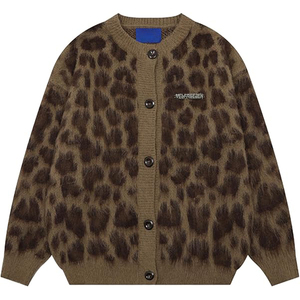Logotipo OEM Casual Leopardo Imprimir Cardigan XS das Mulheres Crewneck Manga Longa Botão Camisola De Malha Único Breasted Y2K <span class=keywords><strong>Cheetah</strong></span> <span class=keywords><strong>Print</strong></span> - Product Image 1