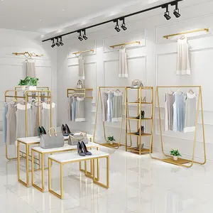Cửa hàng bán lẻ cửa hàng vàng thép không gỉ quần áo hiển thị đứng Rack cho quần áo hiển thị