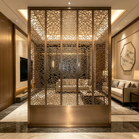 Paravent d'intérieur/extérieur en acier inoxydable doré PVD de luxe, découpé au laser, style Art Déco, panneau géométrique en treillis