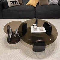 Table basse moderne ronde en verre trempé avec base en bois Ensemble de table basse légère de luxe en gros pour le salon chambre à coucher Meubles Table à thé