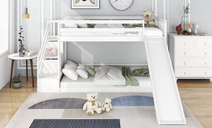 Venta al por mayor de almacenamiento de muebles de dormitorio doble para niños litera de madera con tobogán - Product Image 5