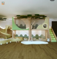 Parc d'attractions en bois pour enfants, thème nature, aire de jeux intérieure avec toboggan et équipements de jeu pour centre commercial et usage domestique