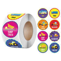 Pegatinas de Camiones de Dibujos Animados Coloridos, 500 Unidades, Diseño Educativo de Transporte, Pegatinas en Rollo para Recompensas Escolares