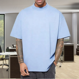 เสื้อยืดคอกลมชายโอเวอร์ไซส์ผ้าคอตตอน100% เข้ารูปป้องกันริ้วรอยป้องกันการหดตัวระบายอากาศได้ยาวเปิดไหล่ยาวแบบถัก - Product Image 2