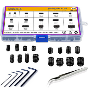 Allen Head Socket Hex <b>Grub</b> <b>Screw</b> Set 530pcs M3 M4 <b>M5</b> M6 M8 DIN 916 Industrial Grade Blackened Steel Assortment Kit - Product Image 1