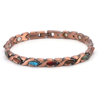 Bracelet magnétique en alliage de cuivre X-Link avec cabochon en pierre dorée, turquoise, rubis, vert – Bijoux pour hommes et femmes – Vente en gros, personnalisé, OEM