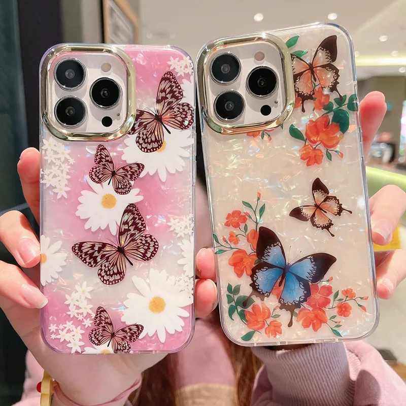 New IMD Cute Butterfly Flower Leaf Phone Case For iPhone 14 13 12 11 Pro Max XR XS Max X 7 8 Plus 12Pro Shockproof Bumper Cover