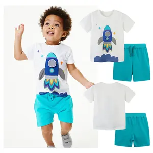 2069 Cute White Top And Green Shorts Kids Name Brand Teen Boys Two Piece Sets Clothing
