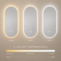Kingstin Miroir Bain Ovale LED avec Cadre: Miroir Smart Coiffeuse, Heure & Logo Pers.