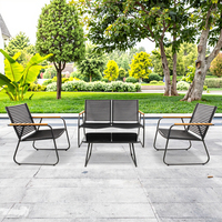 Ensemble de table à manger d'extérieur moderne rectangulaire durable avec plateau en verre et structure en fer noir de luxe pour salon