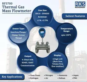 Flens besar akurasi flowmeter massa Gas termal 1.5% RS485 SS316L 18-32v aliran massa termal