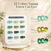 BelloGel Vibrant Forest – Kit de vernis gel œil de chat 12 couleurs 12 ml, effet magnétique scintillant UV LED, avec présentoir et flacon OEM